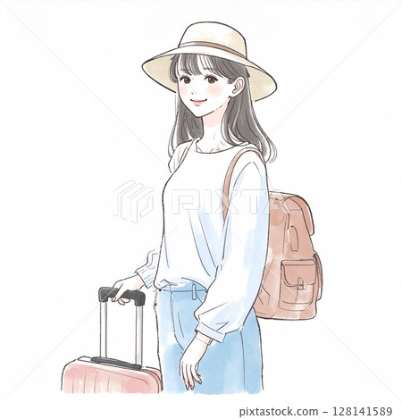 享受旅行的女人的插圖素材 享受旅行的女人的插圖素材 128141589