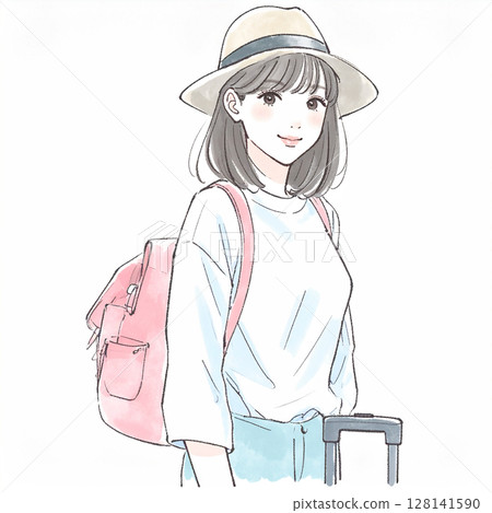 Illustration material of a woman enjoying a trip 128141590