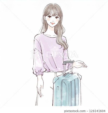 享受旅行的女人的插圖素材 享受旅行的女人的插圖素材 128141604