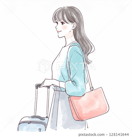 享受旅行的女人的插圖素材 享受旅行的女人的插圖素材 128141644
