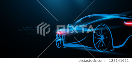 Sports car fast motion. Low angle side view. Sports car vehicle silhouette. Vector illustration Sports car fast motion. Low angle side view. Sports car vehicle silhouette. Vector illustration 128141651