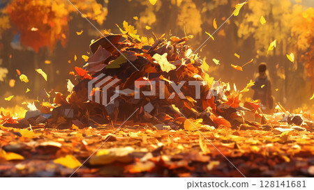 Collected fallen leaves and garbage, anime style Collected fallen leaves and garbage, anime style 128141681