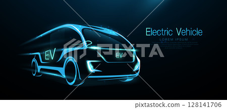 EV car fast motion. Eco power. EV car vehicle silhouette. Vector illustration 128141706