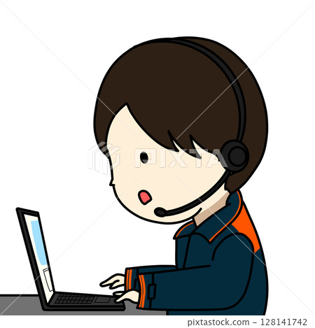 Illustration of a fire control room dispatcher wearing a headset 128141742