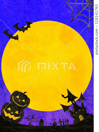 Halloween pumpkin night view frame illustration 128141763