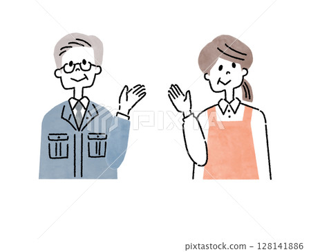 工作的老年男女擺出姿勢引導的圖標插圖 128141886