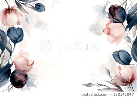 Elegant Floral Frame Design with Soft Pastel Colors and Artistic Watercolor Effects 128142047