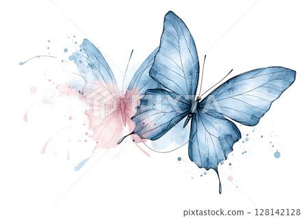 Beautiful butterfly illustration in soft pastel colors with delicate watercolor splashes 128142128