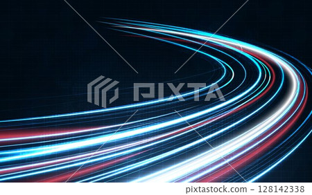 Blue light streak, fiber optic, speed line, futuristic background for 5g or 6g technology wireless data transmission, high-speed internet in abstract. internet network concept. vector design. Blue light streak, fiber optic, speed line, futuristic background for 5g or 6g technology wireless data transmission, high-speed internet in abstract. internet network concept. vector design. 128142338