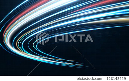 Blue light streak, fiber optic, speed line, futuristic background for 5g or 6g technology wireless data transmission, high-speed internet in abstract. internet network concept. vector design. Blue light streak, fiber optic, speed line, futuristic background for 5g or 6g technology wireless data transmission, high-speed internet in abstract. internet network concept. vector design. 128142339