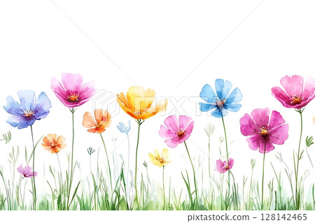 tropical palm leaves in a watercolor styleLush Tropical Foliage with Daisies in a Vibrant, Fresh Green Background for Designs 128142465