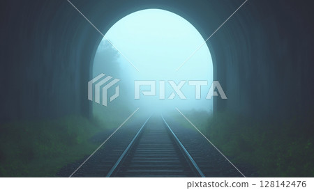 Foggy railway tunnel, anime style 128142476