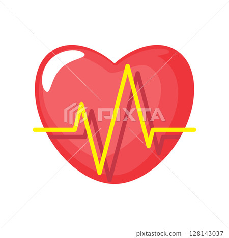 Heart and Electrocardiogram cartoon illustration . CPR and first aid emergency rescue concept . Isolated on white background . Vector . Heart and Electrocardiogram cartoon illustration . CPR and first aid emergency rescue concept . Isolated on white background . Vector . 128143037