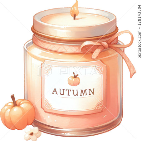 Coquette cozy autumn candle with pumpkins 128143504