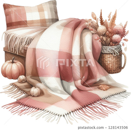 Coquette Cozy Autumn Dcor with Plaid and Seasonal Elements 128143506