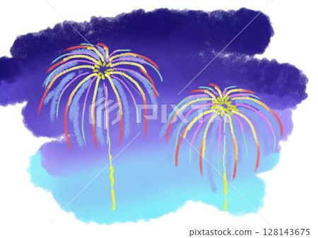 夏夜空中綻放的煙火插畫 128143675