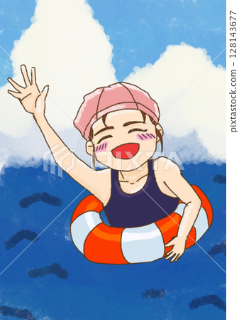 女孩玩浮環 128143677