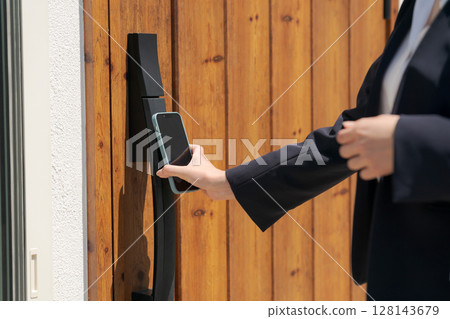 女人的手鎖門 128143679