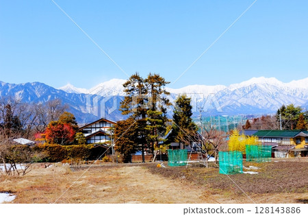 Northern Alps from Shinano Omachi in March Mountains of Shinshu Scenery of Shinshu Northern Alps from Shinano Omachi in March Mountains of Shinshu Scenery of Shinshu 128143886