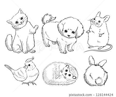 Hand Drawn Domestic Animals Collection Vector Illustration Hand Drawn Domestic Animals Collection Vector Illustration 128144424