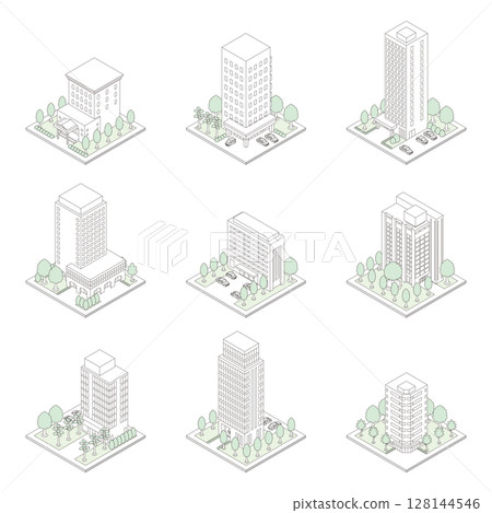 建築的3D插圖。等軸測圖。線條圖。 128144546