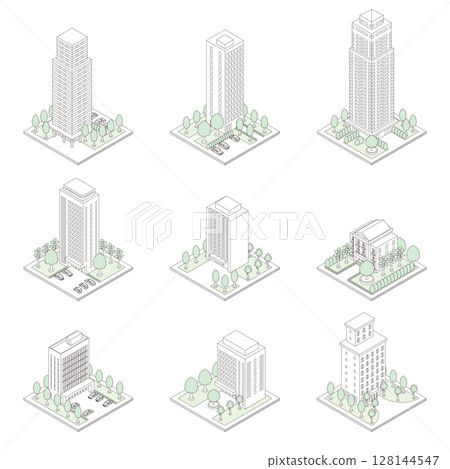 建築的3D插圖。等軸測圖。線條圖。 128144547