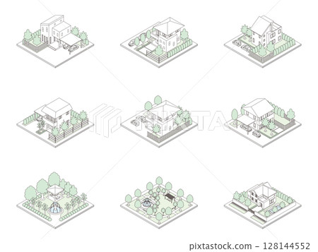3D illustration of a building. Isometric drawing. Line drawing. 128144552
