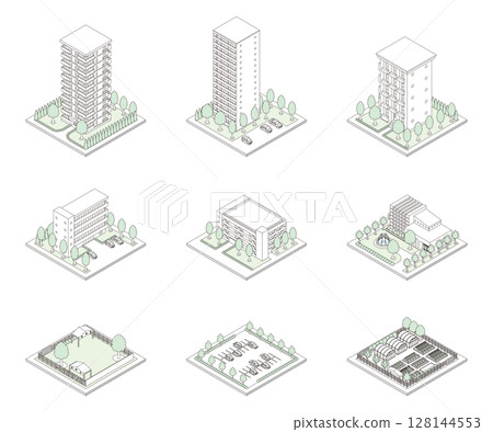 3D illustration of a building. Isometric drawing. Line drawing. 3D illustration of a building. Isometric drawing. Line drawing. 128144553