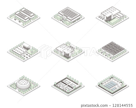 3D illustration of a building. Isometric drawing. Line drawing. 3D illustration of a building. Isometric drawing. Line drawing. 128144555