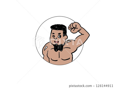 曬黑的肌肉男舉起手臂 128144911