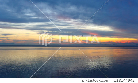 Hokkaido scenery: Sunset over the Oshima Peninsula, Uchiura Bay, Funka Bay, Summer 128144942