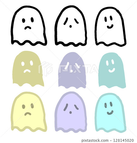A set of cute ghosts with various expressions A set of cute ghosts with various expressions 128145020