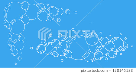 Doodle vector bubbles outline set. Soap water bubbles with glossy light reflections. Minimal cartoon style clean elements for bath, kids care, shampoo label, or air freshener packaging. 128145188