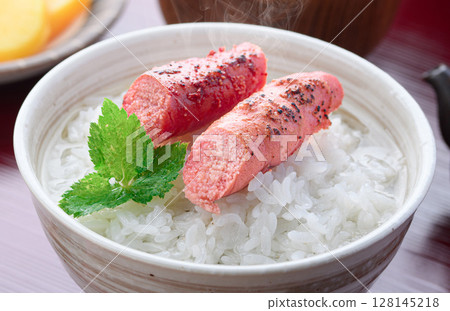 Grilled cod roe chazuke Japanese style breakfast image 128145218