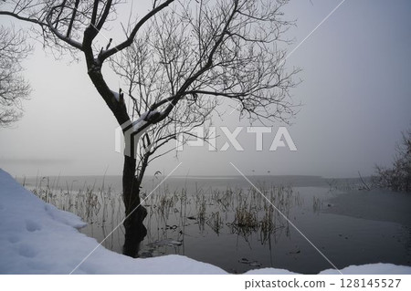 Winter scenery of frozen Lake Yogo Winter scenery of frozen Lake Yogo 128145527