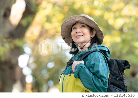 Hiking Autumn Yellow leaves Hiking Autumn Yellow leaves 128145536