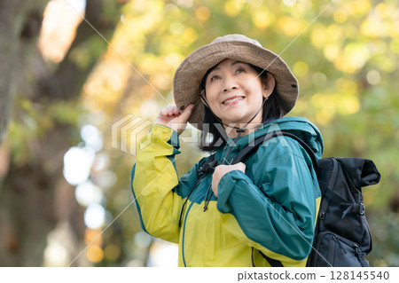 Hiking Autumn Yellow leaves Hiking Autumn Yellow leaves 128145540