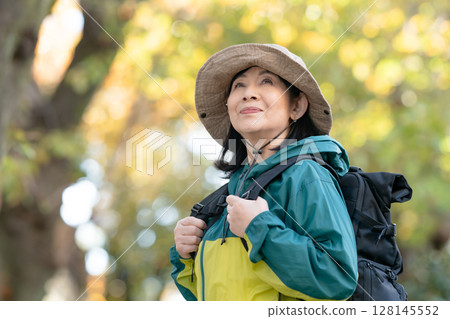 Hiking Autumn Yellow leaves 128145552