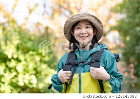 Hiking Autumn Yellow leaves 128145588