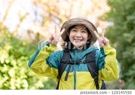 Hiking Autumn Yellow leaves Peace Hiking Autumn Yellow leaves Peace 128145592