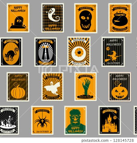 Halloween Seamless pattern old postage stamps vintage Halloween Seamless pattern old postage stamps vintage 128145728