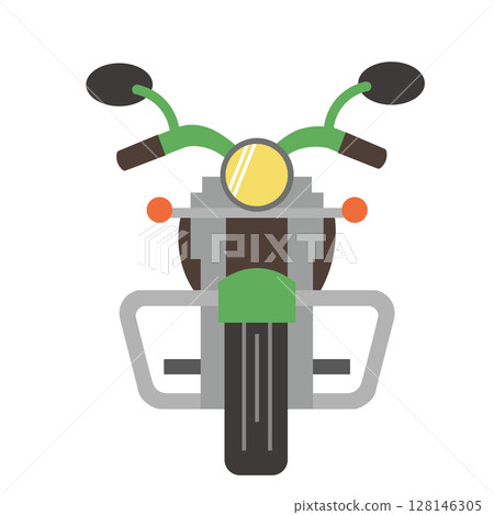 從正面看到的簡單綠色摩托車的插圖 從正面看到的簡單綠色摩托車的插圖 128146305