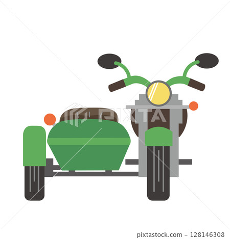 從正面看到的簡單綠色邊車插圖 128146308