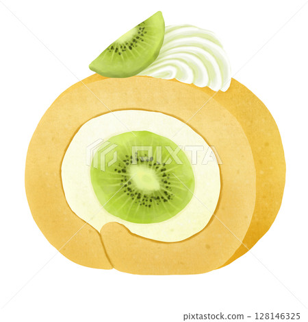 Kiwi roll cake with whole kiwi 128146325