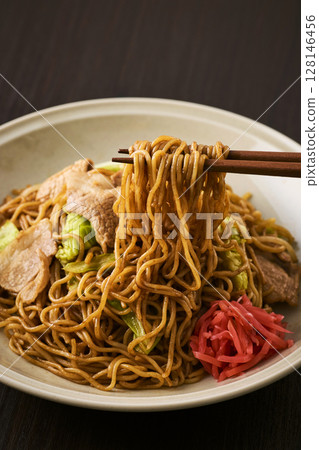 Delicious-looking Yakisoba with Sauce 128146456