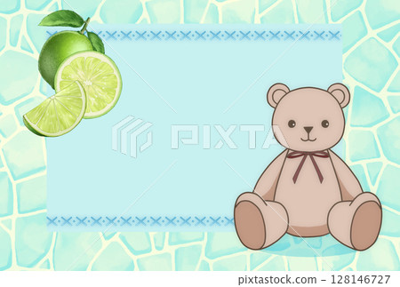夏季賀卡插圖的泰迪熊和酸橙 128146727