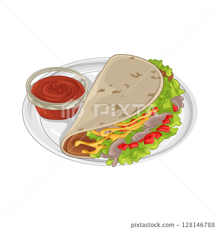 Illustration of Taco with sauce Illustration of Taco with sauce 128146788