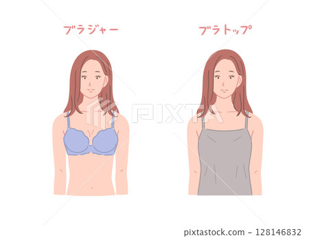 Illustration set of a woman wearing a bra and a bra top Illustration set of a woman wearing a bra and a bra top 128146832