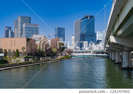Osaka Prefecture: Nakanoshima area, Osaka city, urban landscape 128147002