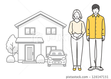 Vector illustration of a house, a car and a young couple 128147131